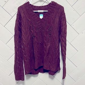 NWT Burgundy Distressed Sweater